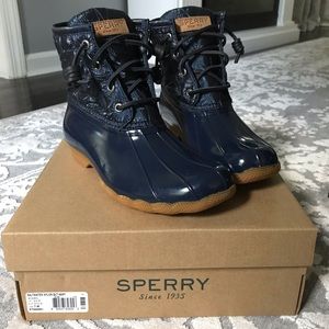 New Women’s Sperry Saltwater Nylon Navy Boots